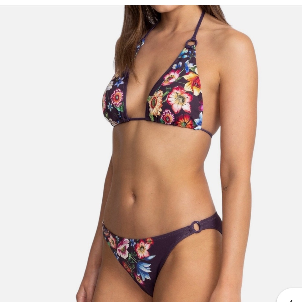 Johnny Was Women's Purple Ombre Floral Ring Bikini Top size S